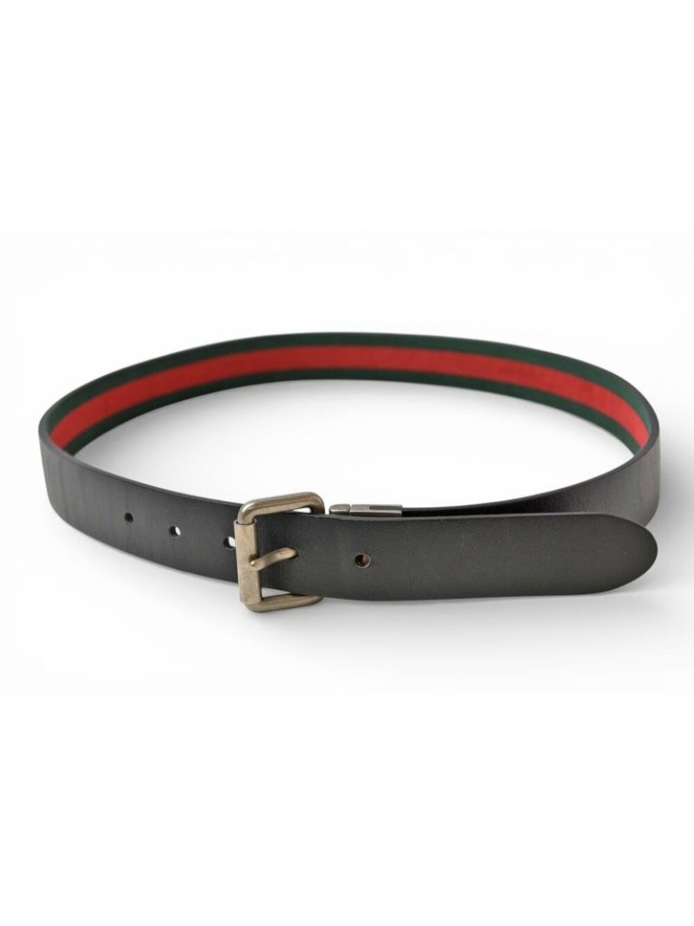 Gucci Belt Reversible 85 Leather Sherry Line Black Green Red - Picture 2 of 13